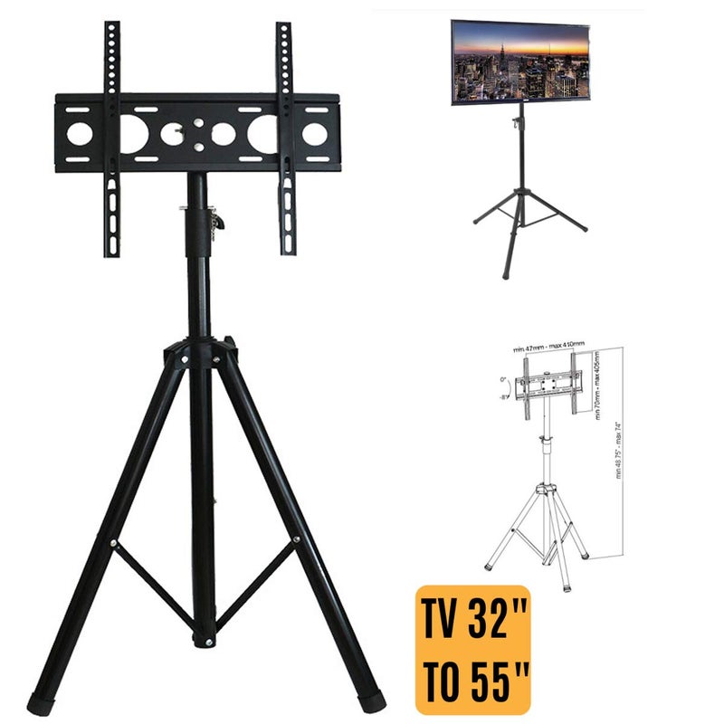 YFLY Black Tripod TV Display Portable Floor Stand Height Adjustable Mount for 32" to 55" Flat Screens - Image 3